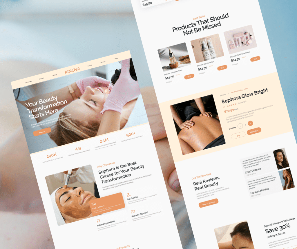 Diseño de páginas estratégicas para captar pacientes en centros de belleza y clínicas estéticas.